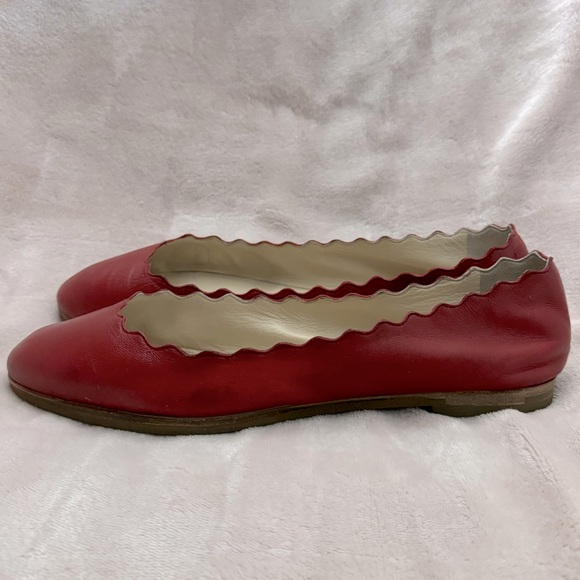 Chloé Red Leather Horse Embroidery Ballet Flats Size 37 EU Chloe Womens Lauren Red Leather Ballet Flat Sz 38 1/2 US 8.5